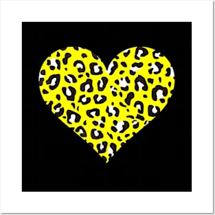 Yellow, Black and White Leopard Print Heart Posters and Art